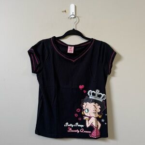 Betty Boop Y2K V-neck Beauty green short sleeve graphic T-shirt